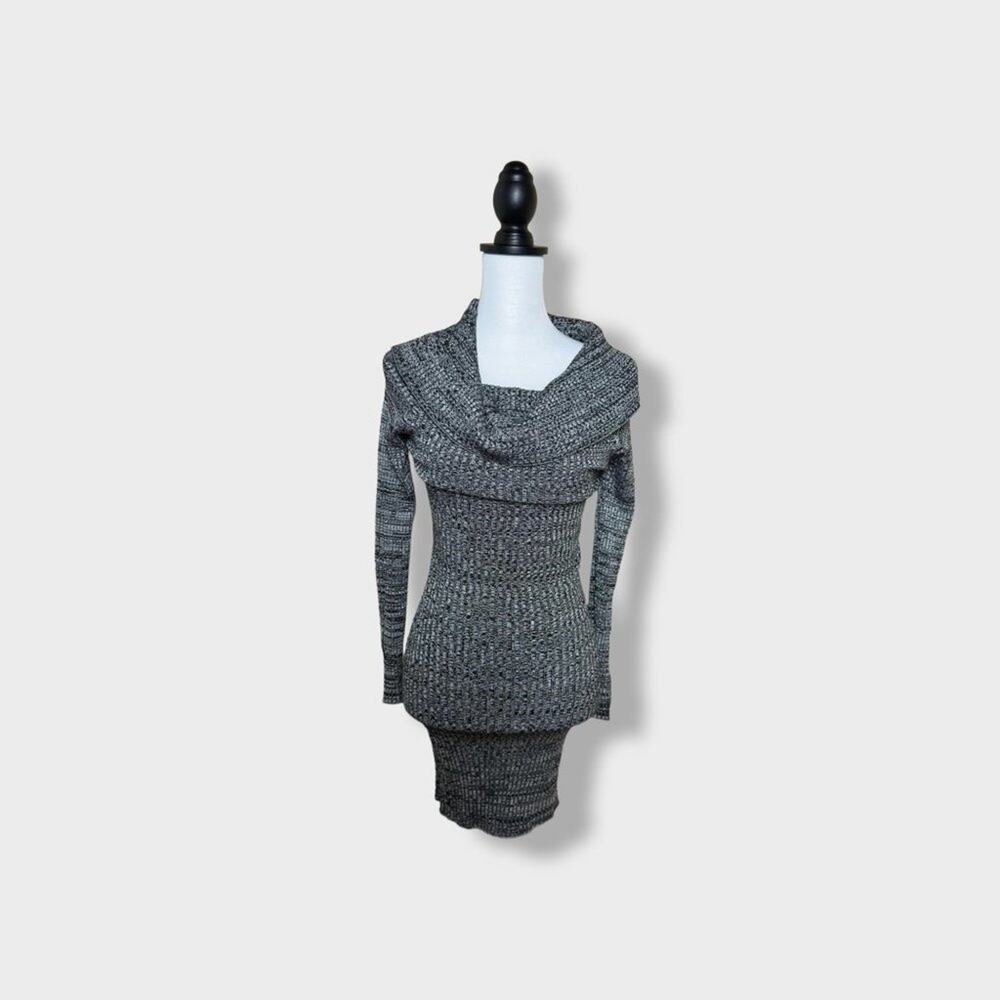 SAY What? Bodycon Ribbed Sweater Cowl Neck Dress Gray Size Medium